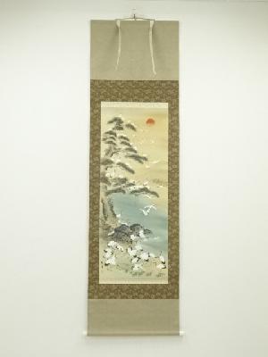 鉄堂筆　百鶴　肉筆絹本掛軸